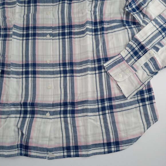 UNTUCKit Women's De Toren Button Front Flannel Shirt Size 18 Blue Pink Plaid - Picture 3 of 7